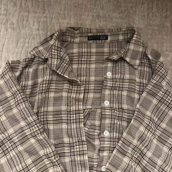 SHEIN Brown Checkered Plaid Flannel Top Size Small - Picture 4 of 4